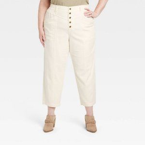 Knox Rose Mid-Rise Tapered Fit Cropped Button Fly Pants Cream 3X
